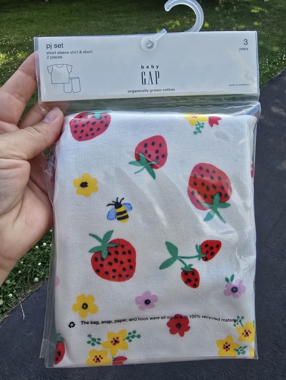 Baby GAP PJ Set. Short Sleeves And Shorts, Size 3T. Berry & Bees Design!